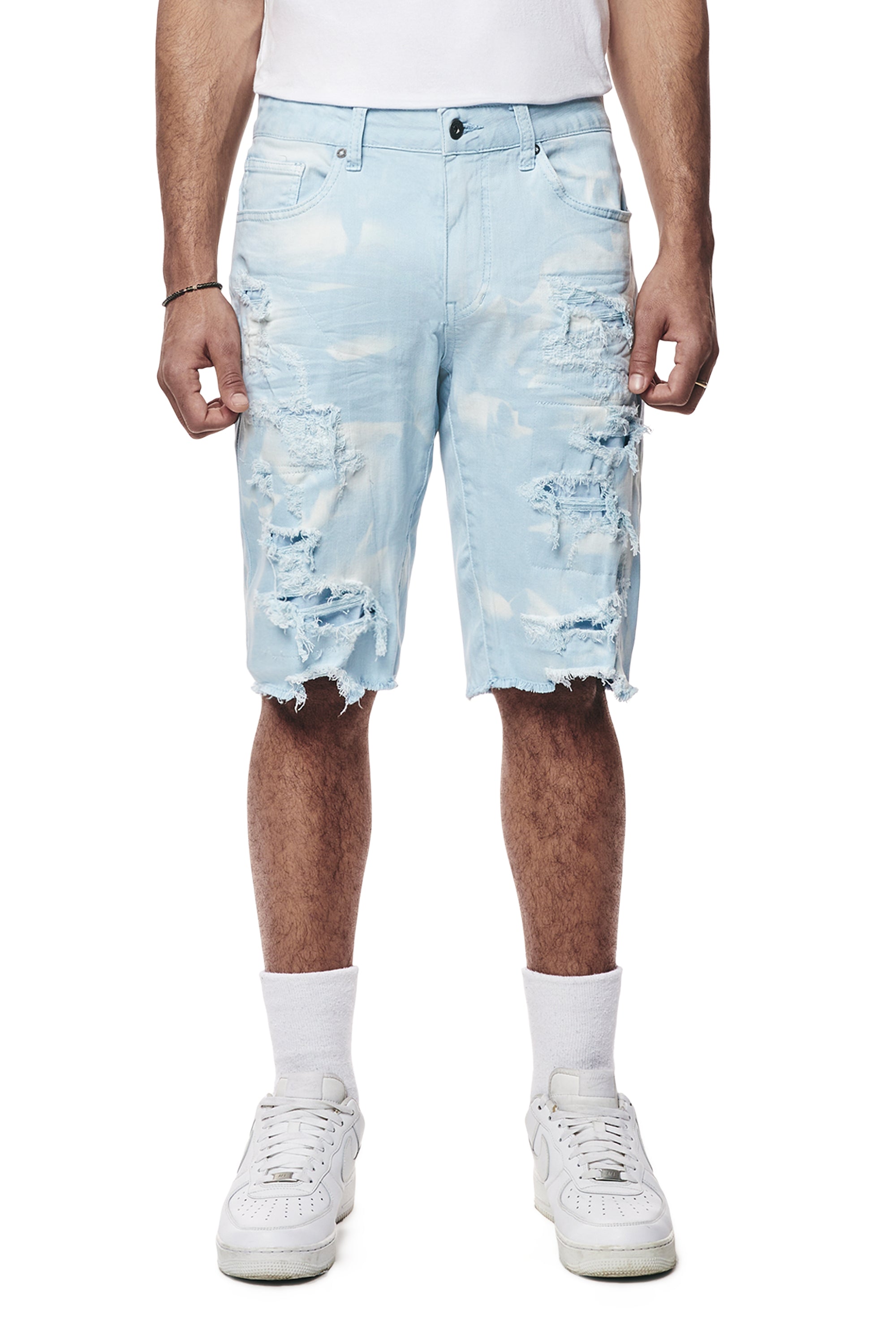 Distressed Rip & Repair Twill Shorts - Seabreeze