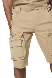 Utility Twill Overall Shorts - Khaki