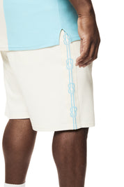 Big and Tall - Crest Embroidered Striped Waffle Knit Shorts - Oatmeal