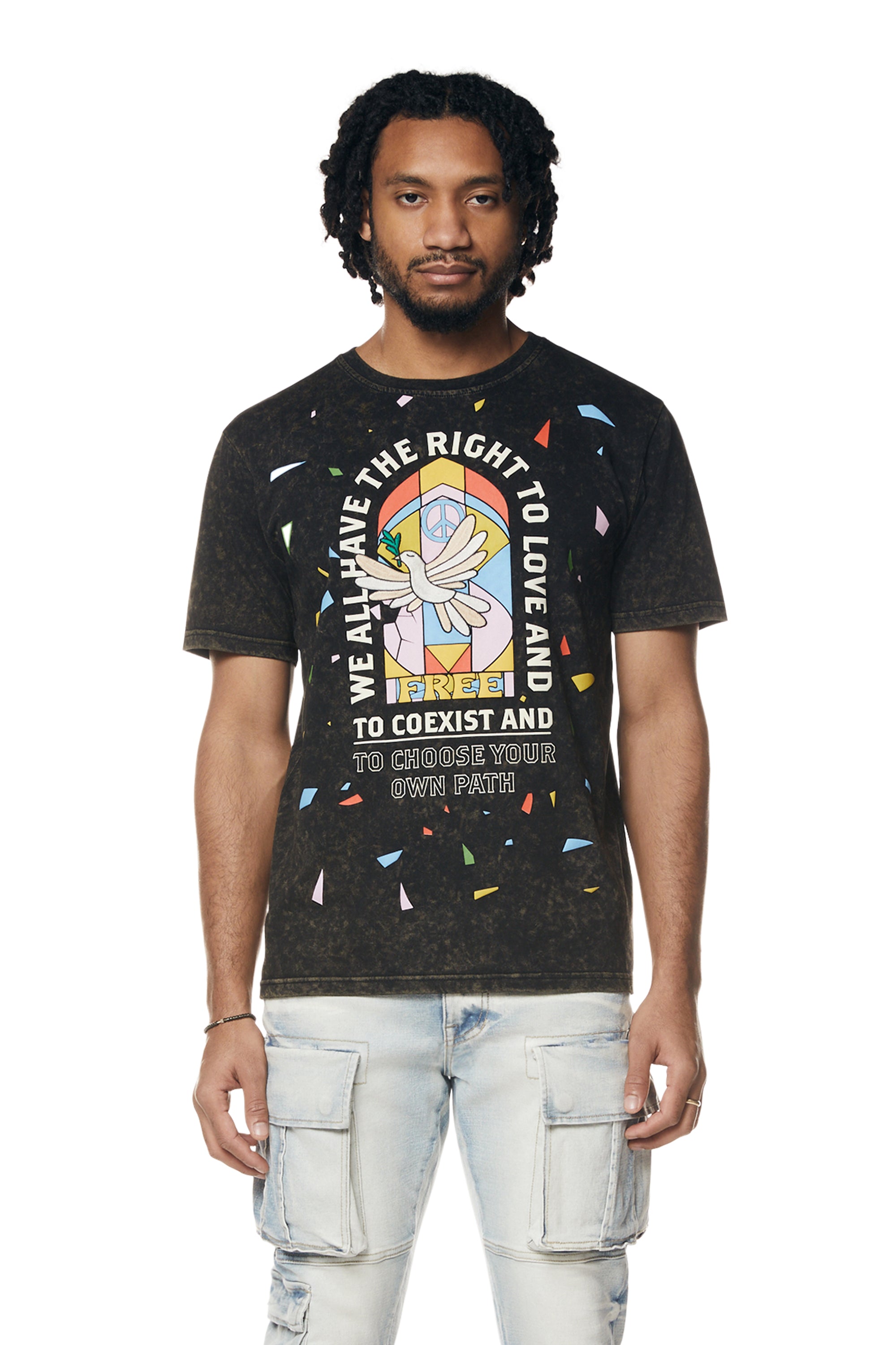 Embroidered Patched & Graphic Printed T-Shirt - Black