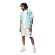 Smoke Rise Crest Embroidered Striped Waffle Rugby Shirt - Paradise Blue