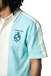 Crest Embroidered Striped Waffle Rugby Shirt - Paradise Blue