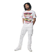 Smoke Rise Embroidered Patched & Graphic Printed T-Shirt - White