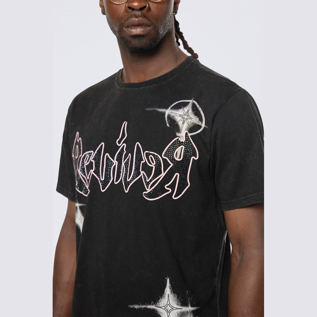 Smoke Rise Stitched Embroidered SS Tee - Black