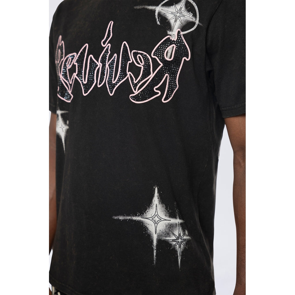 Smoke Rise Stitched Embroidered SS Tee - Black