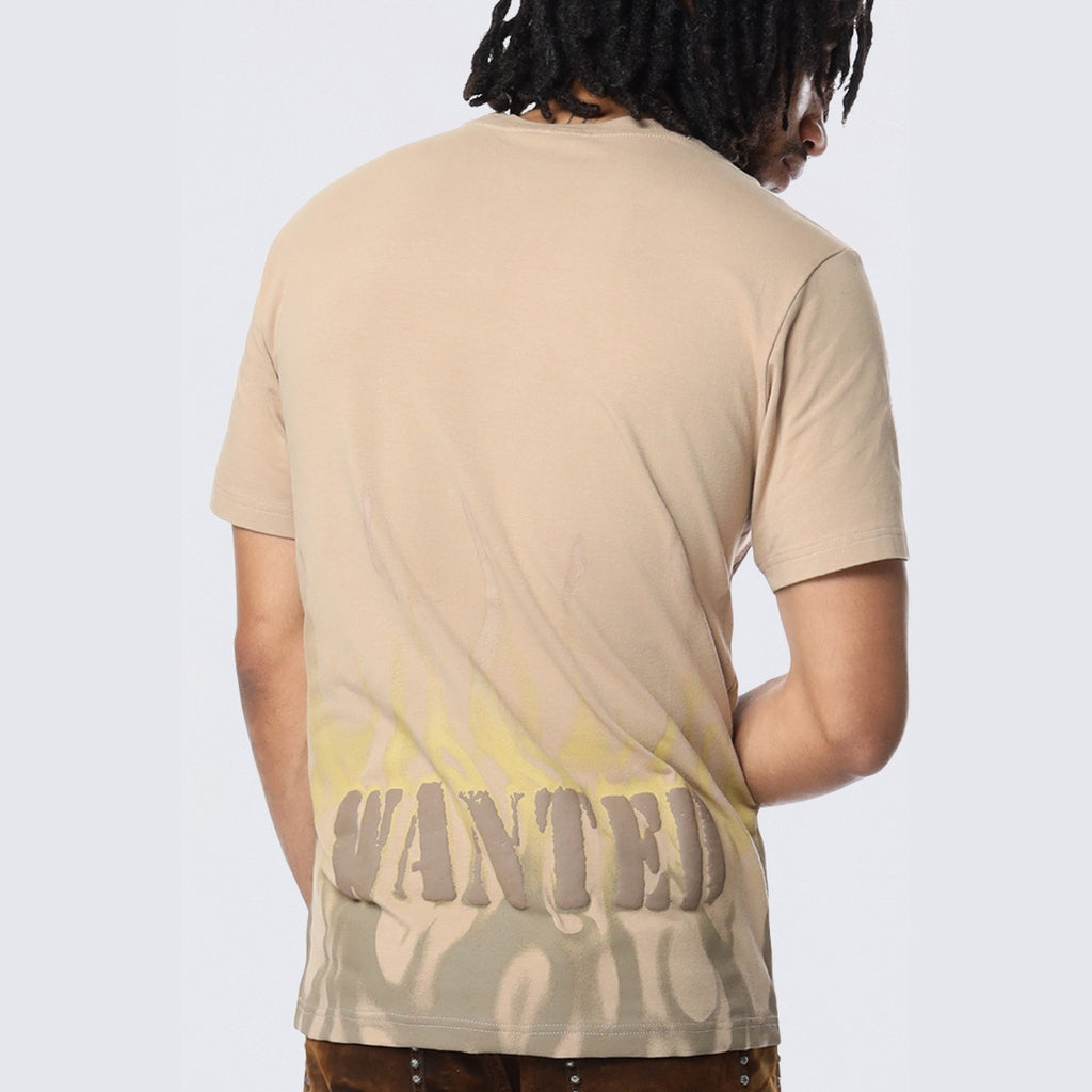 Smoke Rise Flocked Print SS Tee - Sandstone