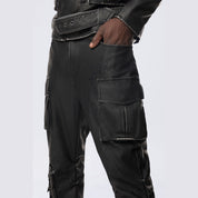 Smoke Rise Stacked Utility Washed Vegan Leather Pants - Washed Black