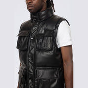 Smoke Rise Utility Vegan Leather Vest - Black