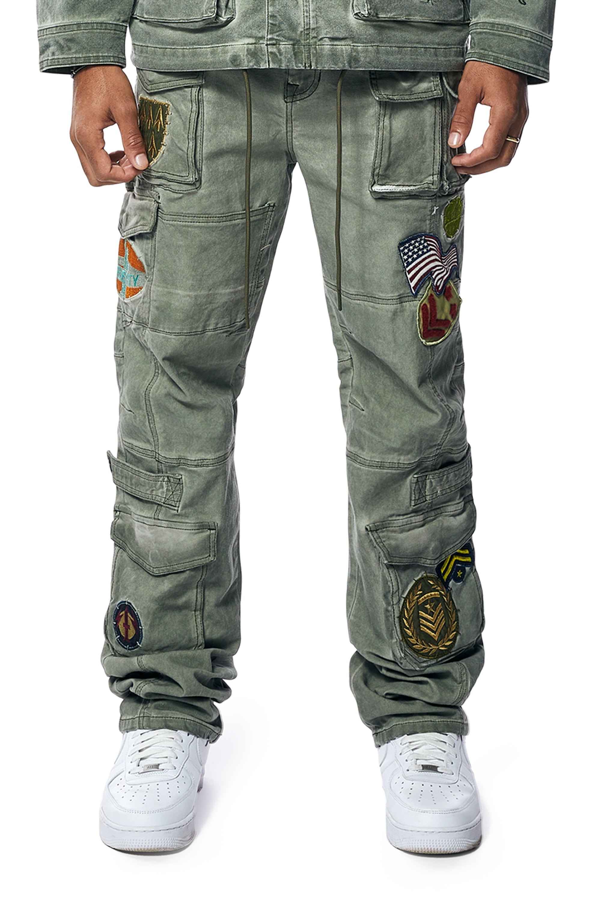 Pigment Dyed Multi Cargo Pants - Vintage Army