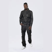 Smoke Rise Washed Vegan Leather Biker Jacket - Washed Black