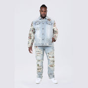 Smoke Rise Big and Tall Big and Tall - Tapestry Sleeve Denim Jacket - Seville Blue