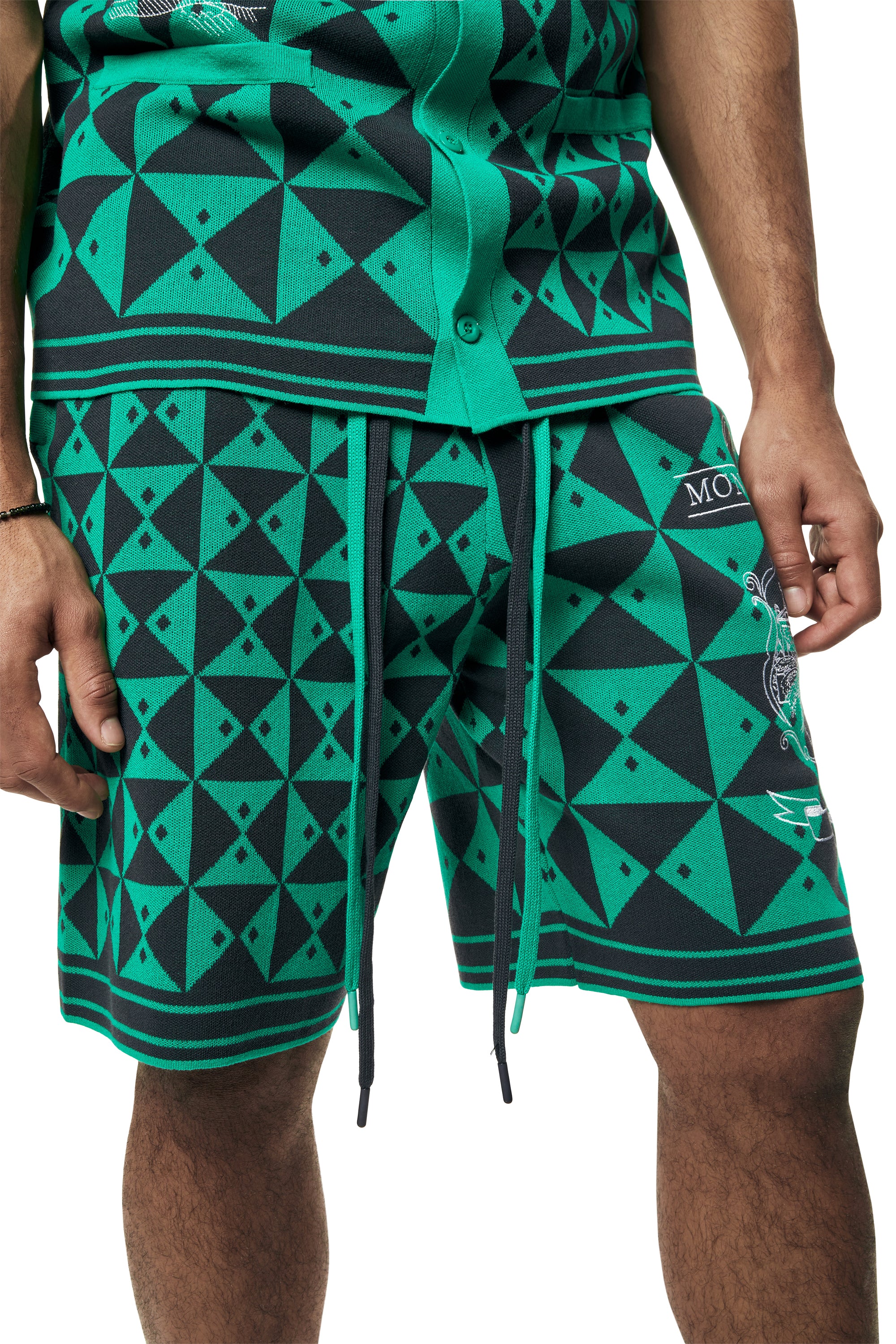 Jacquard Knit Shorts - Green