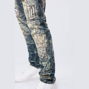 Smoke Rise Slim Varsity Patch Jeans - Alley Blue