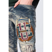 Smoke Rise Slim Varsity Patch Jeans - Alley Blue