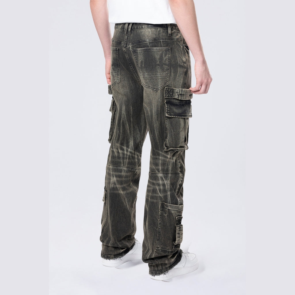 Smoke Rise Straight Cargo Strap Jeans - Black Dust