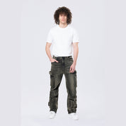 Smoke Rise Straight Cargo Strap Jeans - Black Dust