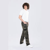 Smoke Rise Straight Cargo Strap Jeans - Black Dust