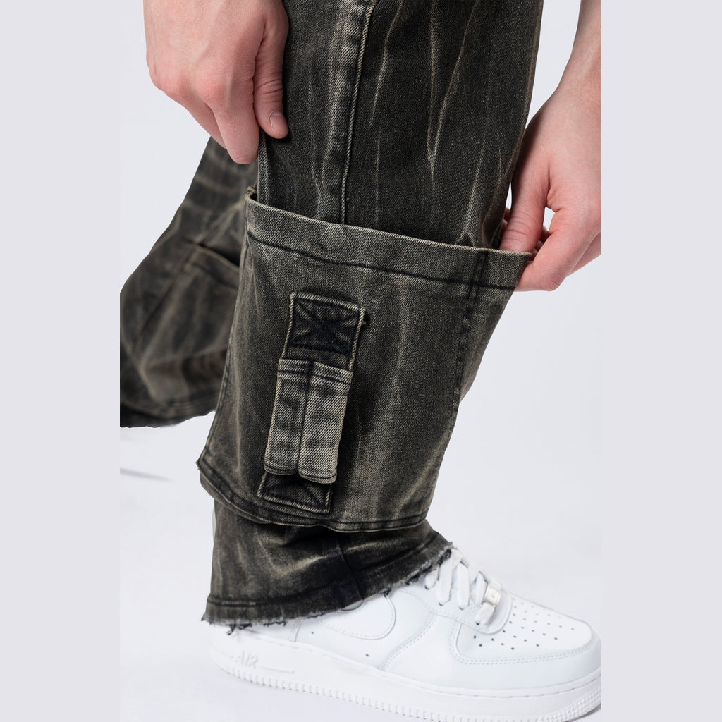 Smoke Rise Straight Cargo Strap Jeans - Black Dust