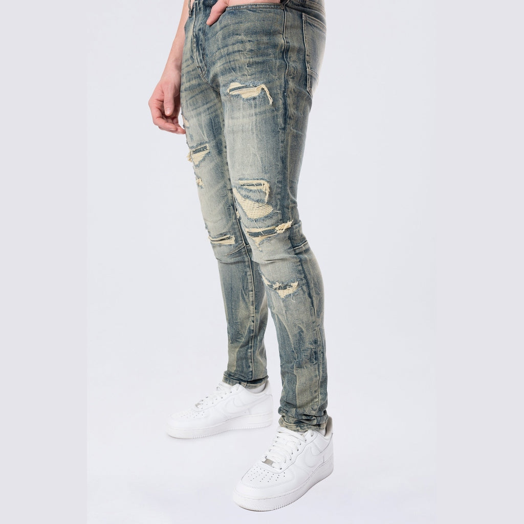 Smoke Rise Slim Tapered Vintage Washed Jeans - Topaz Blue