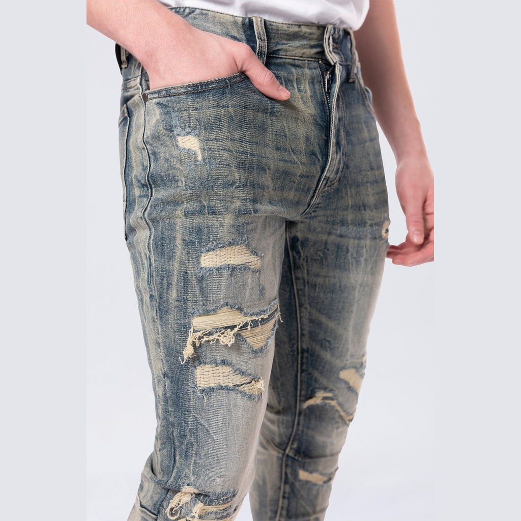 Smoke Rise Slim Tapered Vintage Washed Jeans - Topaz Blue