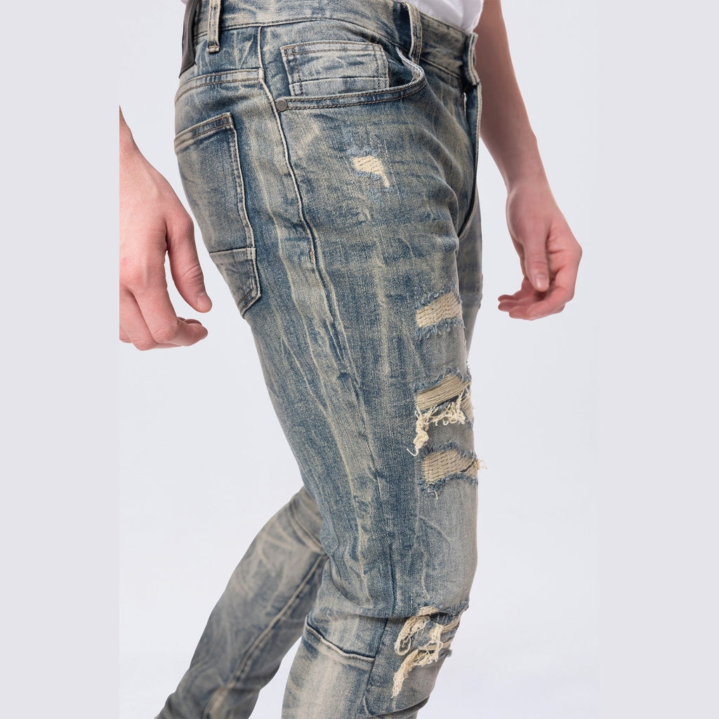 Smoke Rise Slim Tapered Vintage Washed Jeans - Topaz Blue