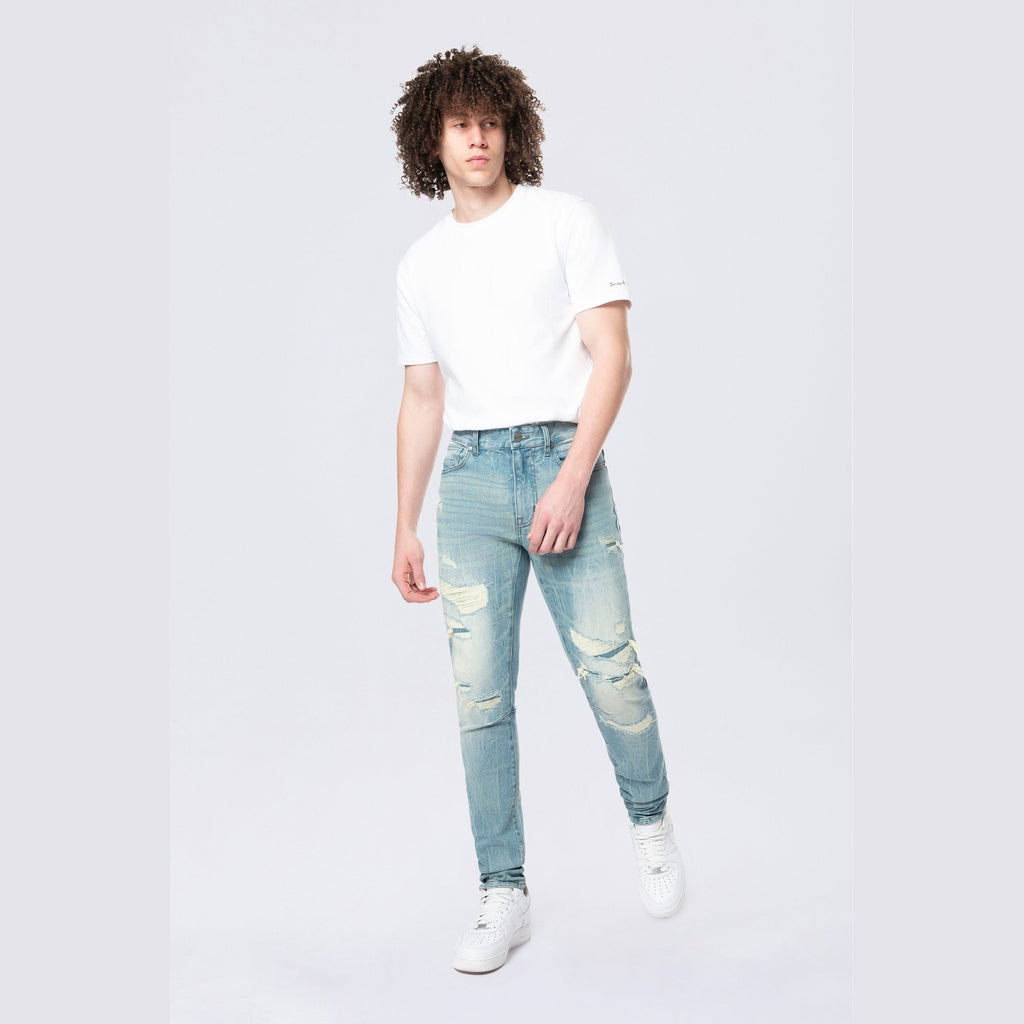 Smoke Rise Slim Tapered Vintage Washed Jeans - Adonis Blue