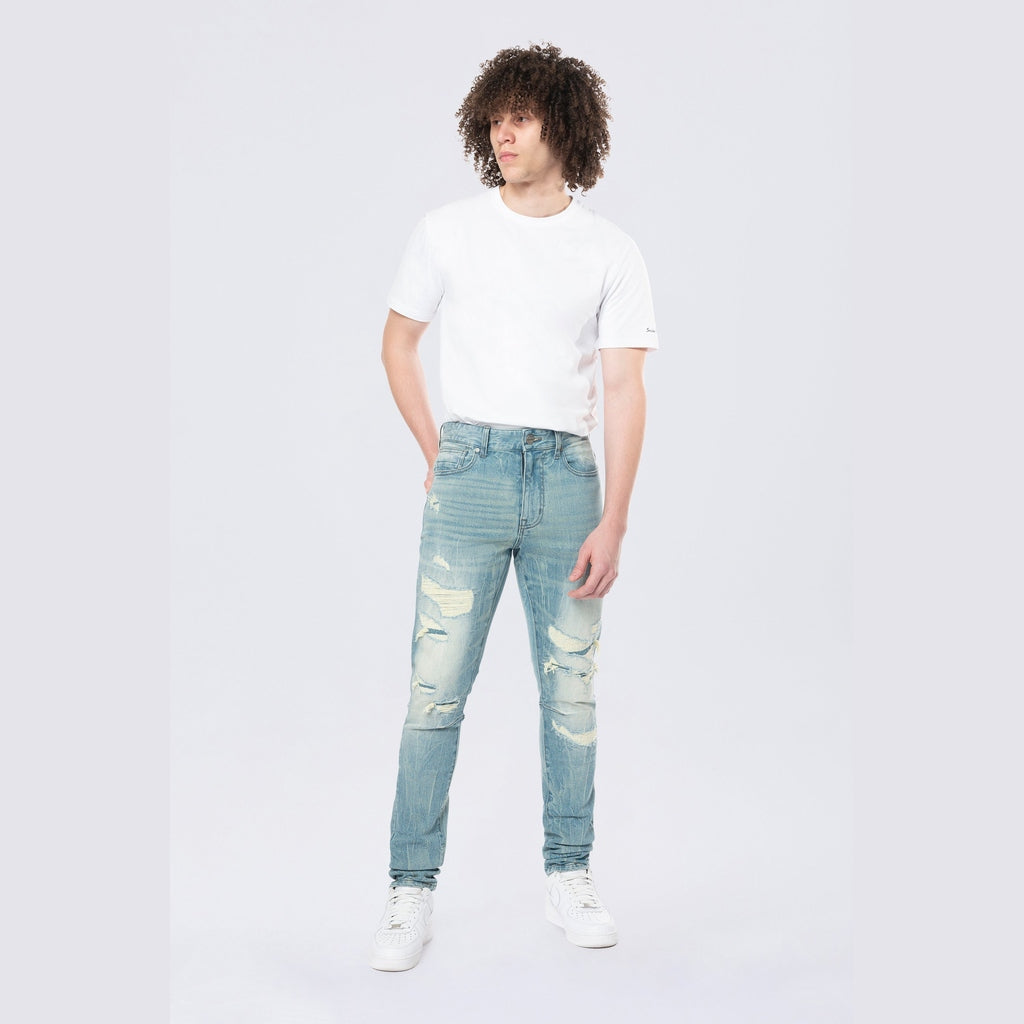 Smoke Rise Slim Tapered Vintage Washed Jeans - Adonis Blue