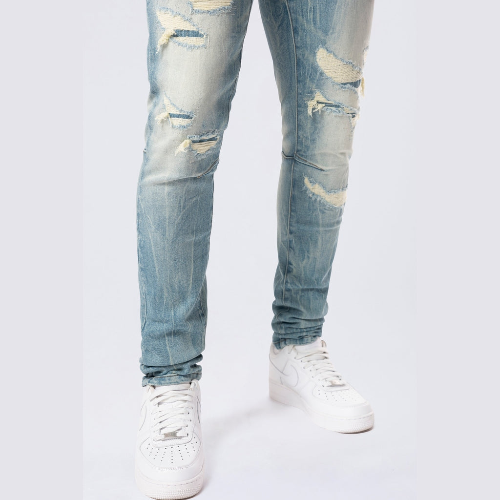 Smoke Rise Slim Tapered Vintage Washed Jeans - Adonis Blue