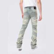 Smoke Rise Stacked Flared Pinched Half-Moon Insert Pieced Jeans - Industrial Blue