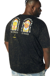 Big and Tall - Embroidered Patched & Graphic Printed T-Shirt - Black