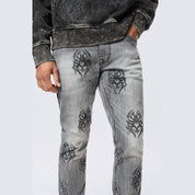 Smoke Rise Slim Spider Rhinestone Jeans - Pluto Grey