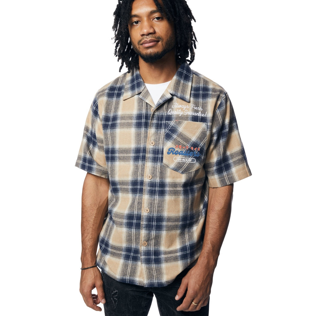 Smoke Rise Patchwork Plaid Shirt - Khaki