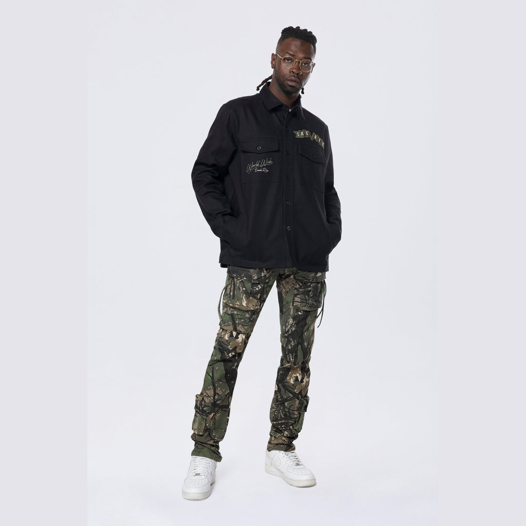 Smoke Rise Tree Camo Patched Overshirt - Black