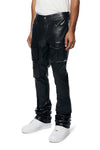 Vegan Leather Stacked Utility Pants - Black