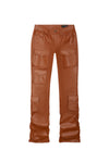 Vegan Leather Stacked Utility Pants - Cognac