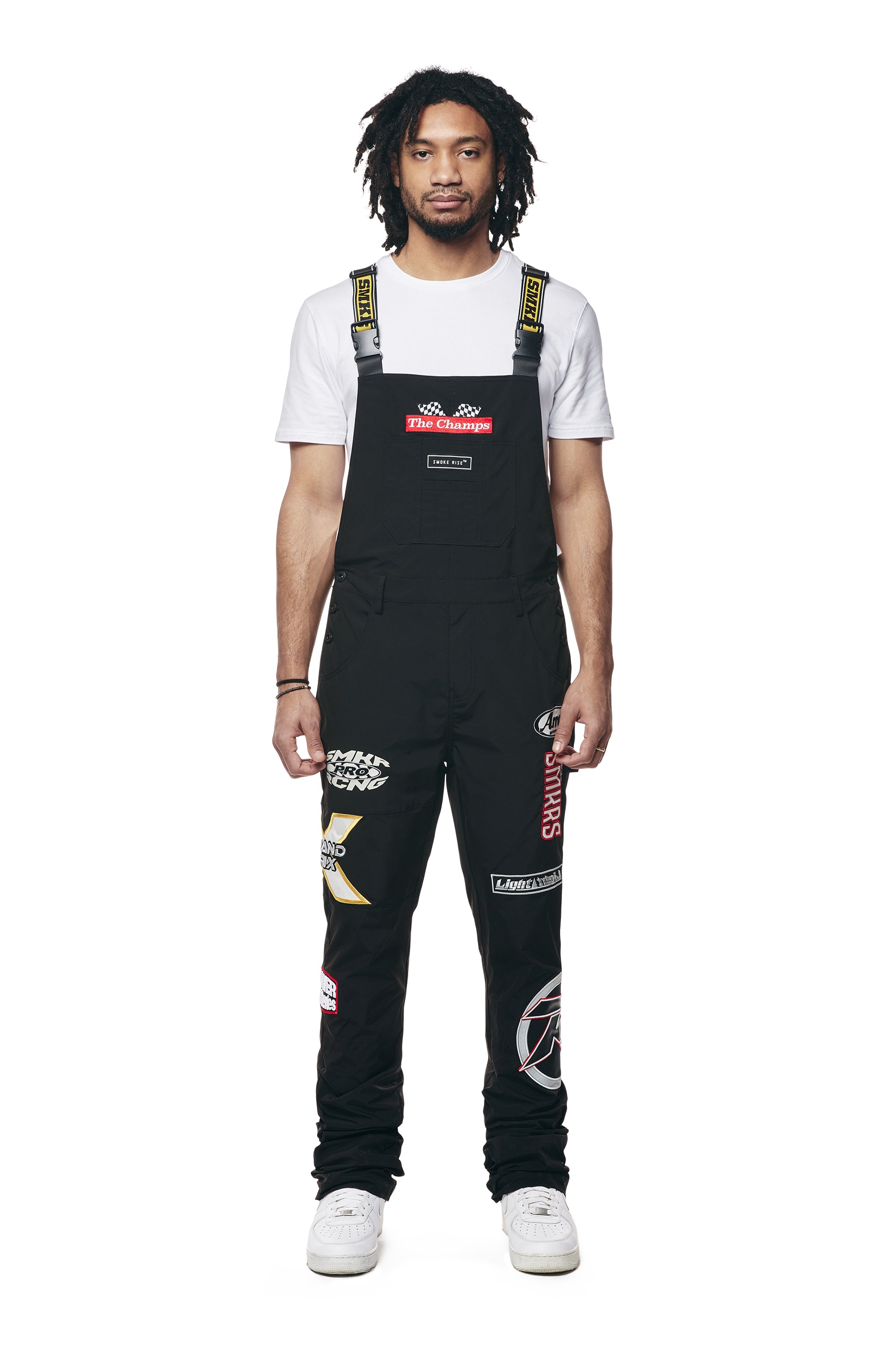Racing Patched Stacked Overalls - Black