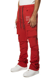 Utility Cargo Stacked Windbreaker Pants - Red
