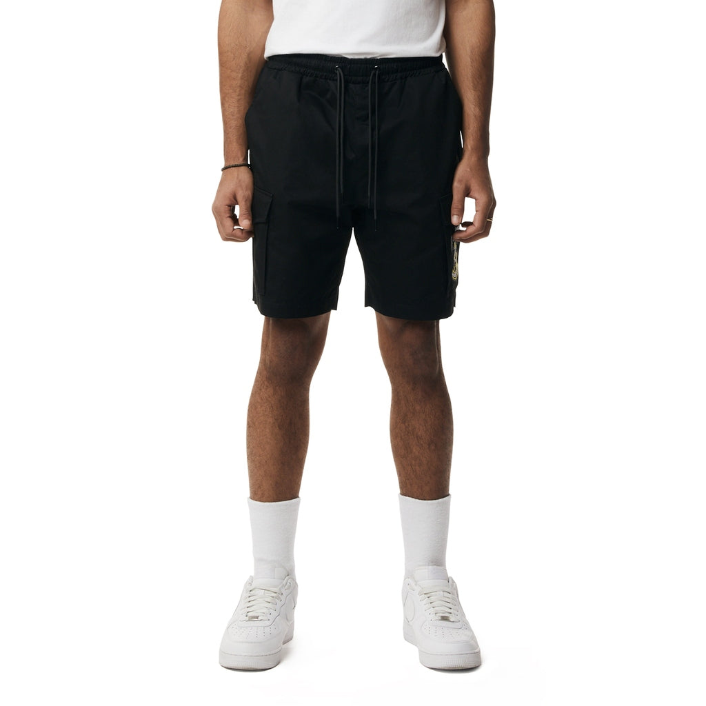 Smoke Rise Graphic Polished Twill Shorts - Black