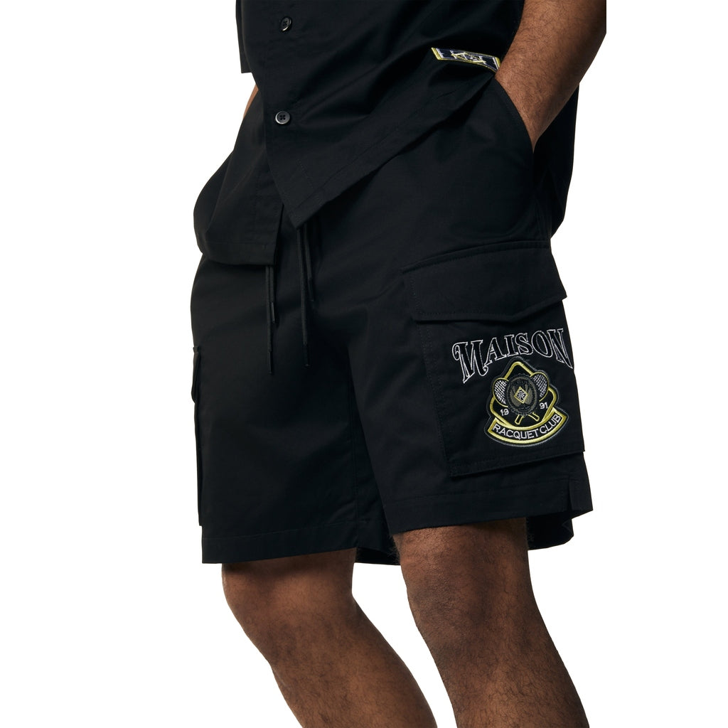 Smoke Rise Graphic Polished Twill Shorts - Black