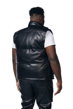 Big And Tall Utility Vegan Leather Vest - Black