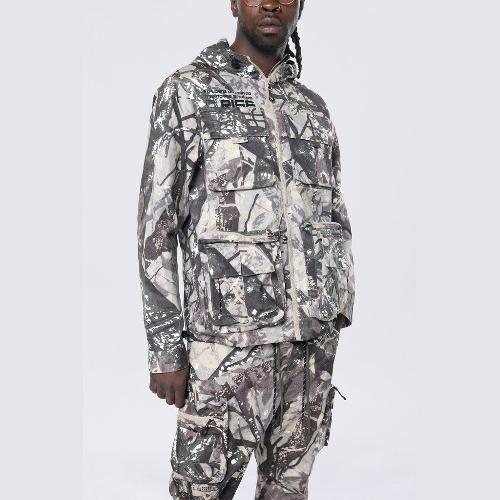 Smoke Rise Utility Windbreaker Jacket - Olive Hunting Camo