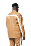 Big And Tall Vegan Leather Striped Overshirt - Tan