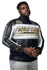 Big And Tall Vegan Leather Racing Jacket - Black