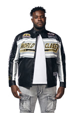 Big And Tall Vegan Leather Racing Jacket - Black