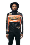 Vegan Leather Racing Jacket - Orange