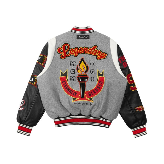 Smoke Rise Torch Varsity Jacket - Light Heather Grey