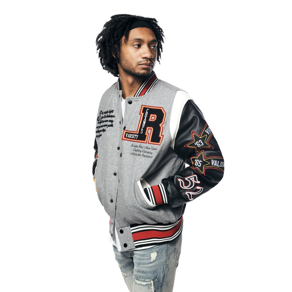 Smoke Rise Torch Varsity Jacket - Light Heather Grey