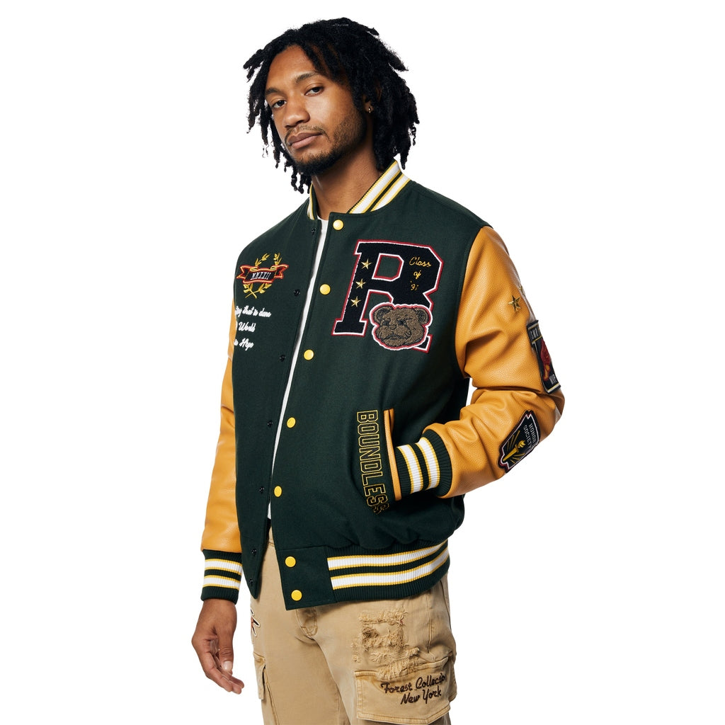 Smoke Rise Teddy Varsity Jacket - Green