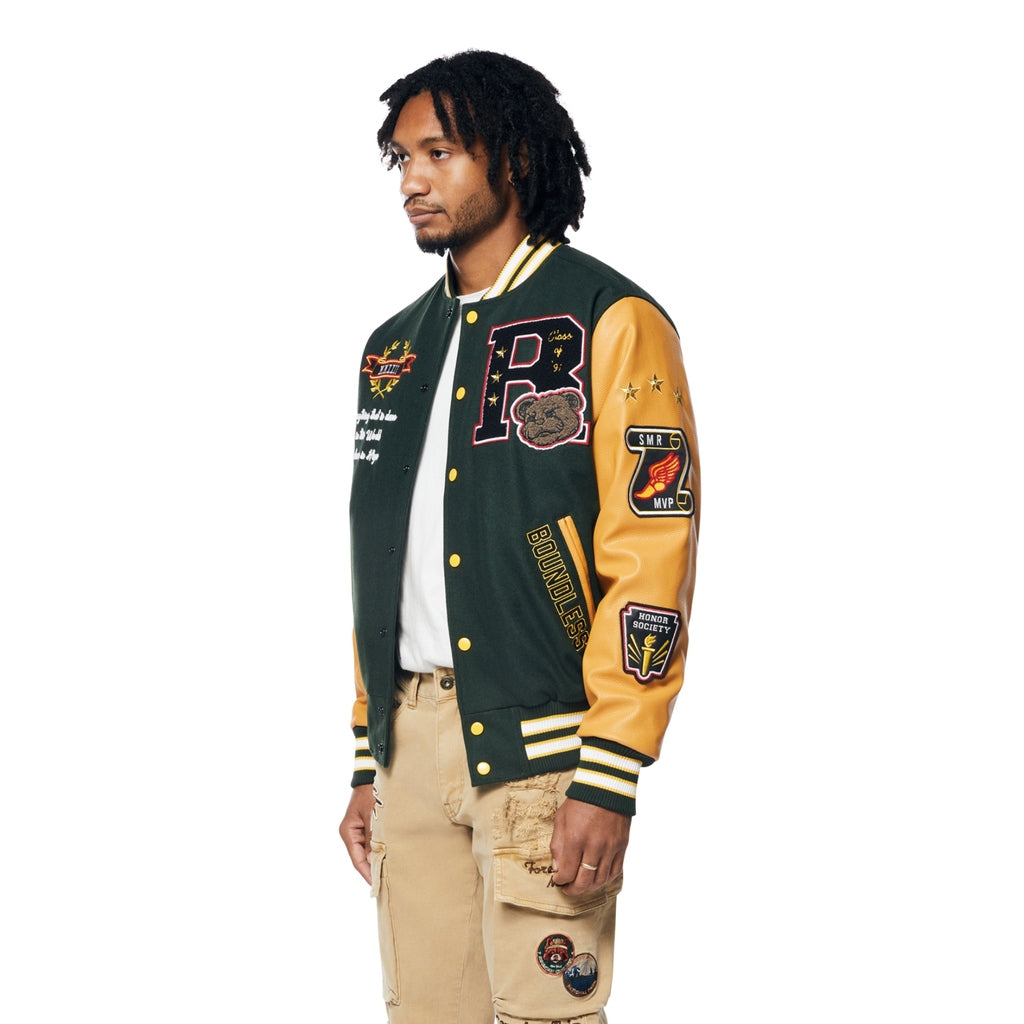 Smoke Rise Teddy Varsity Jacket - Green