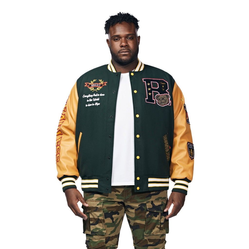 Smoke Rise Big and Tall Big And Tall Teddy Varsity Jacket - Green